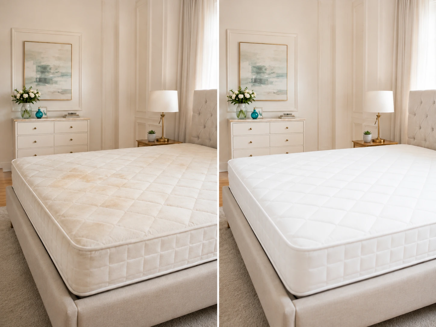 Avant et après nettoyage d’un matelas